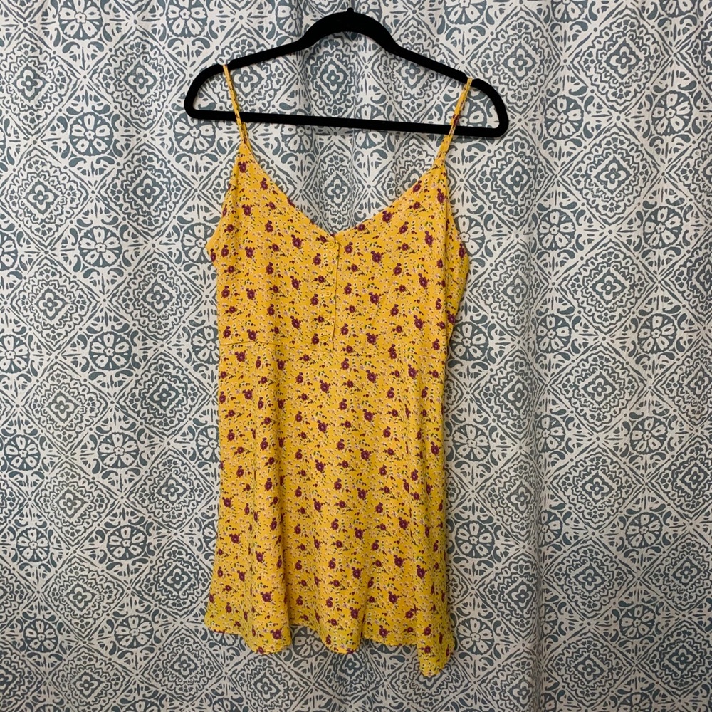 Forever 21 Yellow Floral Slip Dress with Pink Accents